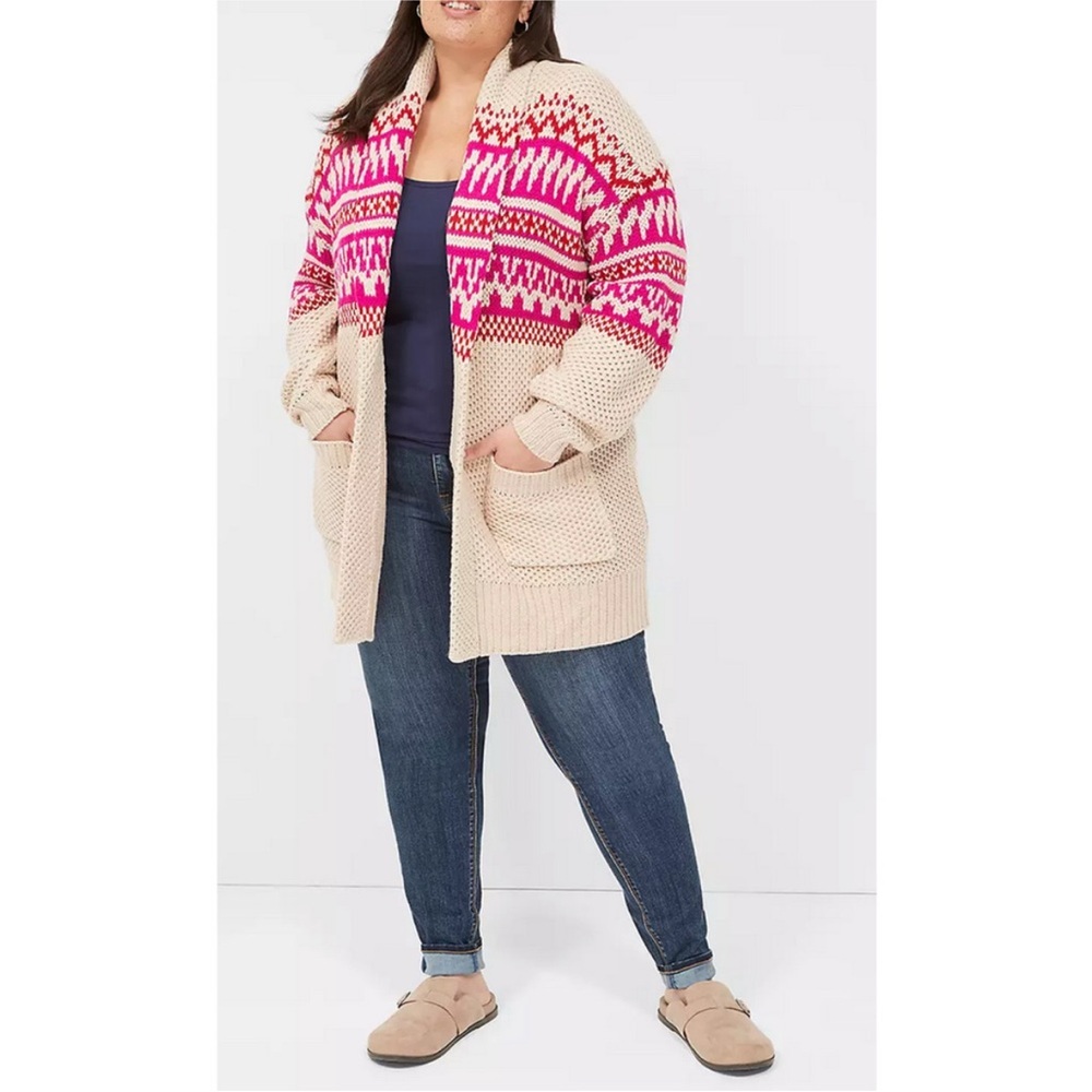 Lane Bryant Cream and Pink Knit Cardigan - Picture 3 of 10